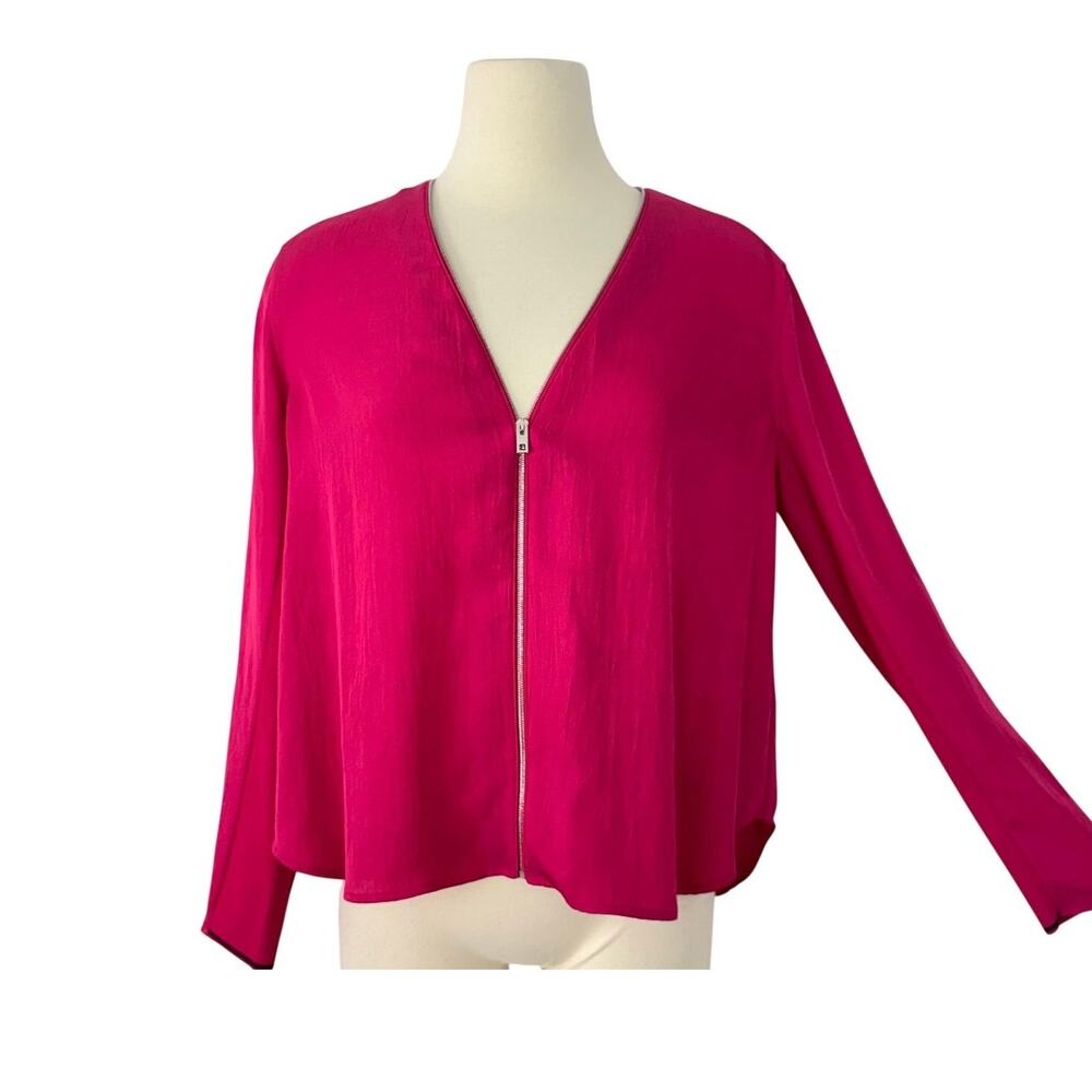 Rag & Bone Vanessa Zipper Blouse Top Shirt Long Sleeve Fuchsia Hot Pink S